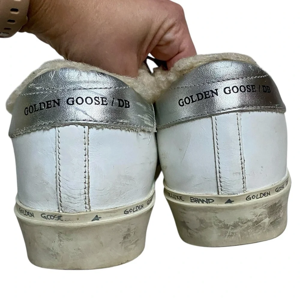 Golden Goose Hi Star Shearling Platform Sneakers White Silver EU 38 US 8